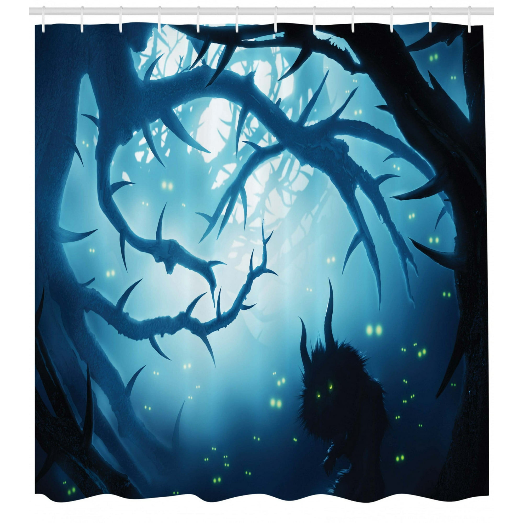 Waterproof Fabric Horror Forest Shower Curtain Halloween Night Bathroom Hooks